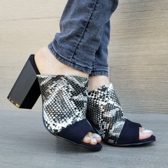 Snake Open Toe Slip on Loafer Chunky High Heel - Picture 5 of 8